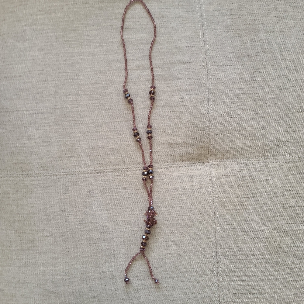 Swarvoski Beaded Purple and Gold Amethyst 55" Y Necklace